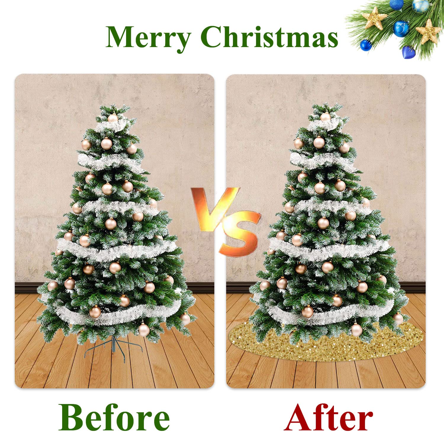 Foto 8 pulgar | Falda Para Árbol De Navidad Fuhsy, Terciopelo Con Lentejuelas Doradas, 90 Cm - Venta Internacional.