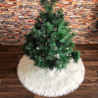 Foto 2 | Falda De Árbol De Navidad Amidaky De Piel Sintética Blanca Como La Nieve, 150 Cm - Venta Internacional.
