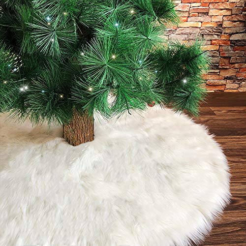 Foto 5 pulgar | Falda De Árbol De Navidad Amidaky De Piel Sintética Blanca Como La Nieve, 150 Cm - Venta Internacional.