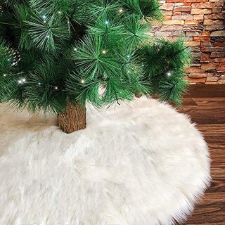 Foto 4 | Falda De Árbol De Navidad Amidaky De Piel Sintética Blanca Como La Nieve, 150 Cm - Venta Internacional.