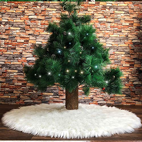 Foto 6 pulgar | Falda De Árbol De Navidad Amidaky De Piel Sintética Blanca Como La Nieve, 150 Cm - Venta Internacional.