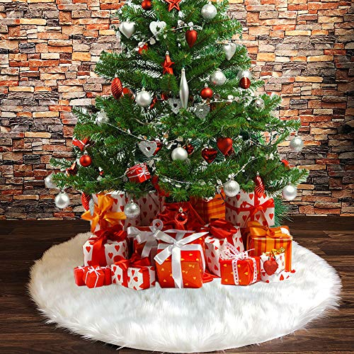 Foto 7 pulgar | Falda De Árbol De Navidad Amidaky De Piel Sintética Blanca Como La Nieve, 150 Cm - Venta Internacional.