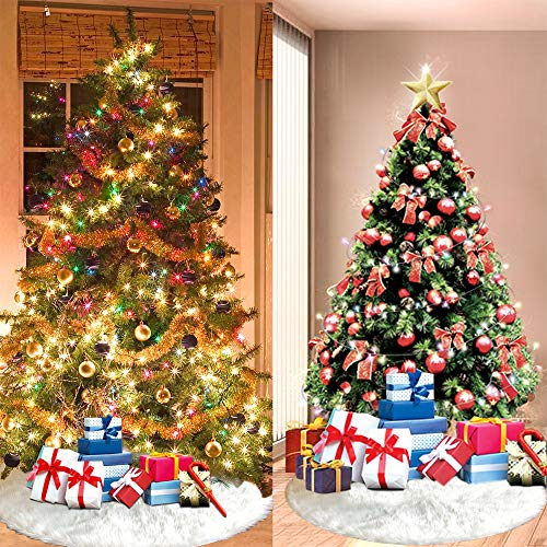 Foto 7 | Falda De Árbol De Navidad Amidaky De Piel Sintética Blanca Como La Nieve, 150 Cm - Venta Internacional.