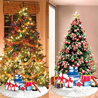 Foto 7 | Falda De Árbol De Navidad Amidaky De Piel Sintética Blanca Como La Nieve, 150 Cm - Venta Internacional.