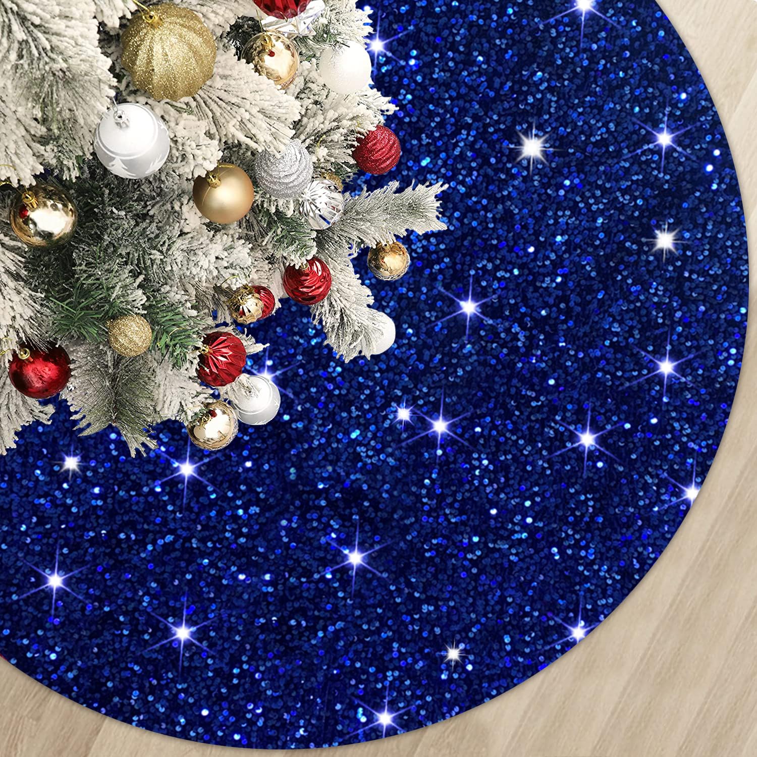 Foto 2 pulgar | Falda Para Árbol De Navidad Modfuns, Lentejuelas Azules, 53 Cm De Diámetro - Venta Internacional.