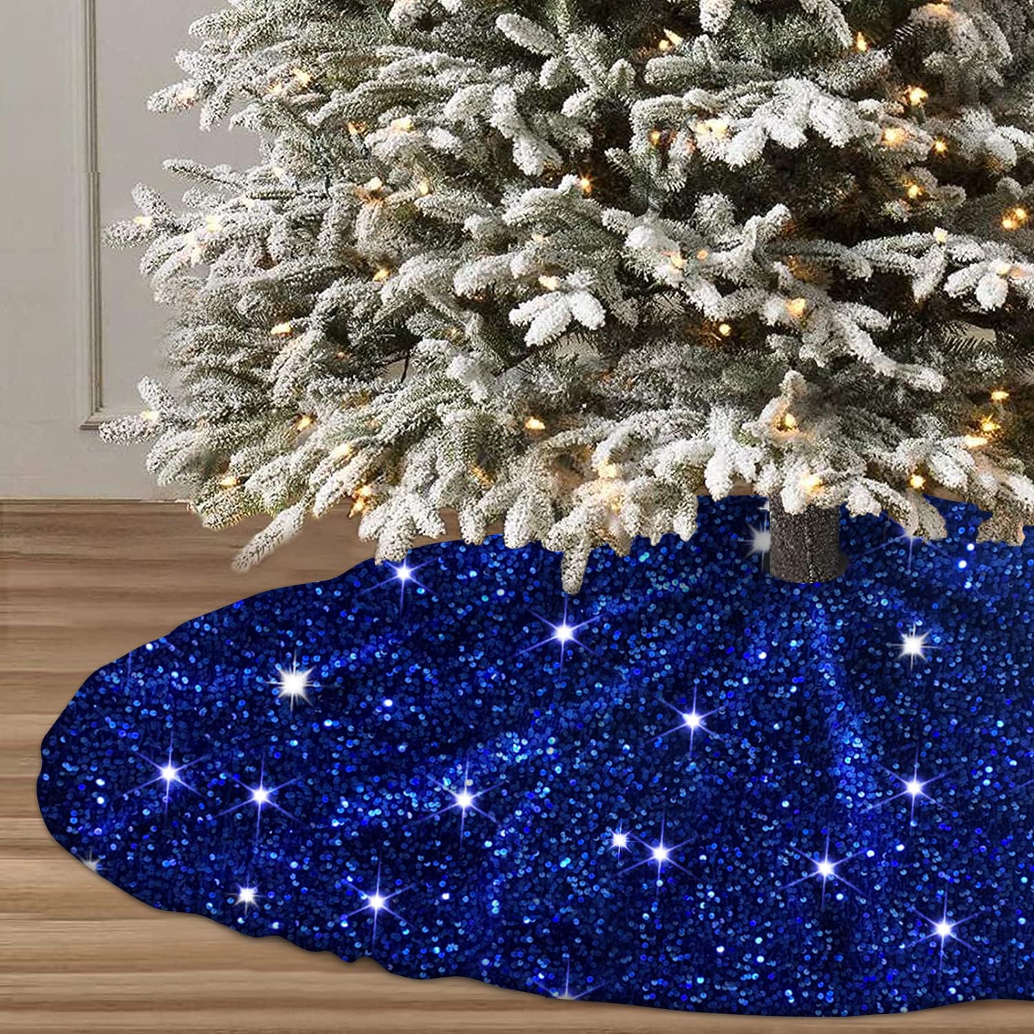 Foto 5 | Falda Para Árbol De Navidad Modfuns, Lentejuelas Azules, 53 Cm De Diámetro - Venta Internacional.