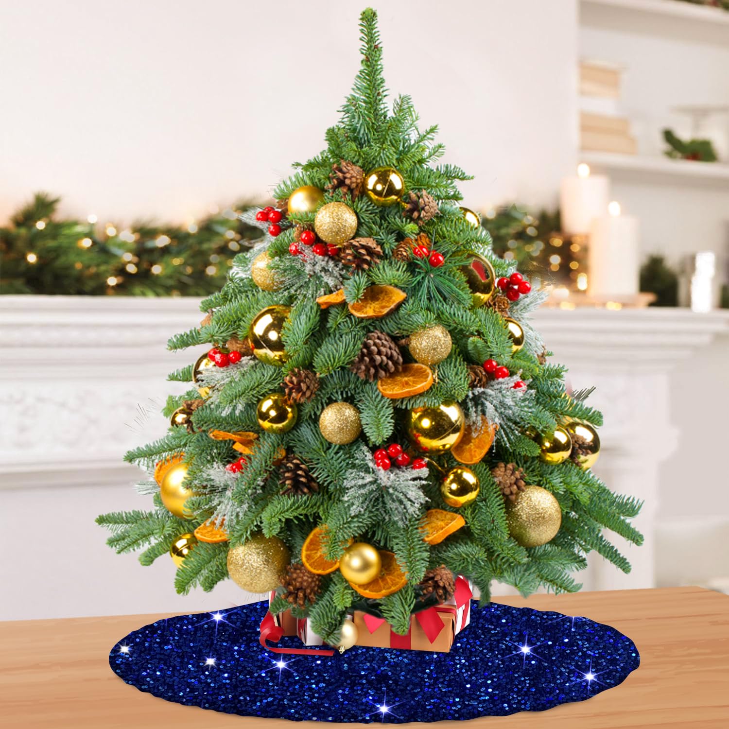 Foto 7 pulgar | Falda Para Árbol De Navidad Modfuns, Lentejuelas Azules, 53 Cm De Diámetro - Venta Internacional.