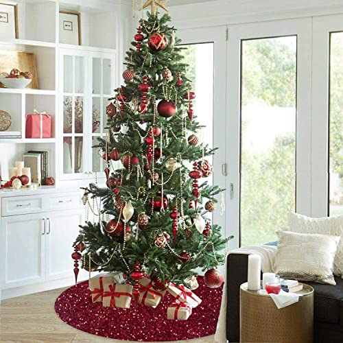 Foto 8 pulgar | Falda Para Árbol De Navidad Fuhsy, Tela De Terciopelo, Lentejuelas, 36 Cm, Color Burdeos - Venta Internacional.