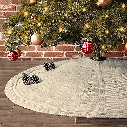 Falda Para Árbol De Navidad Limbridge, Tejida, 122 Cm, Color Crema - Venta Internacional. $830