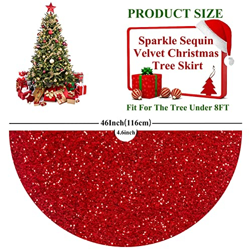 Foto 4 pulgar | Falda Para Árbol De Navidad Fuhsy, Terciopelo Con Lentejuelas Rojas, 46 Pulgadas De Diámetro - Venta Internacional.
