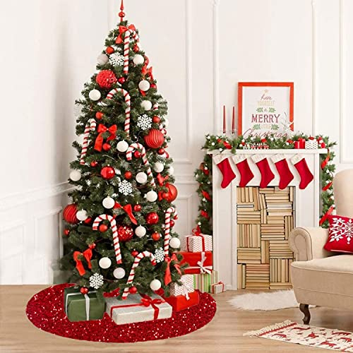 Foto 6 pulgar | Falda Para Árbol De Navidad Fuhsy, Terciopelo Con Lentejuelas Rojas, 46 Pulgadas De Diámetro - Venta Internacional.
