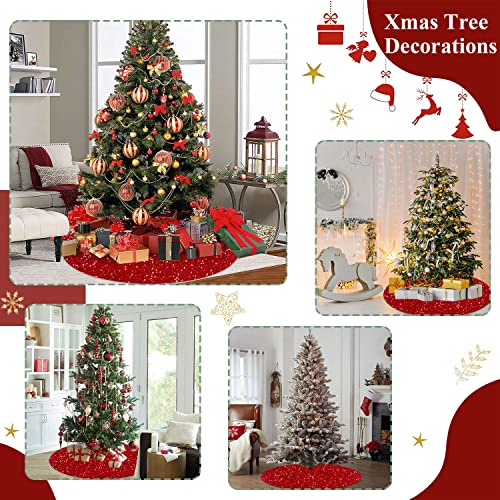 Foto 7 pulgar | Falda Para Árbol De Navidad Fuhsy, Terciopelo Con Lentejuelas Rojas, 46 Pulgadas De Diámetro - Venta Internacional.