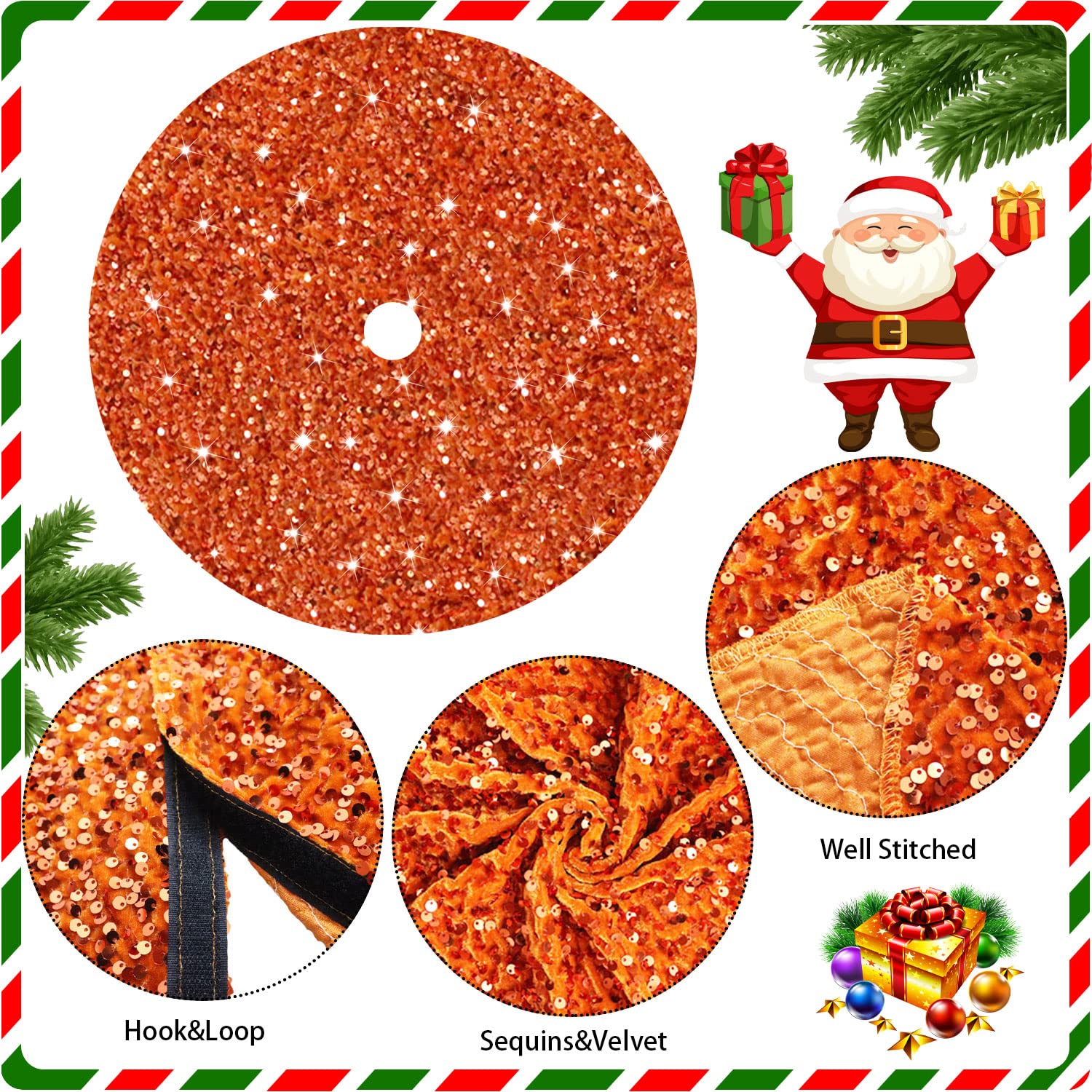 Foto 3 | Falda Para Árbol De Navidad Fanproms, Terciopelo Naranja Quemado De 46 Pulgadas - Venta Internacional.