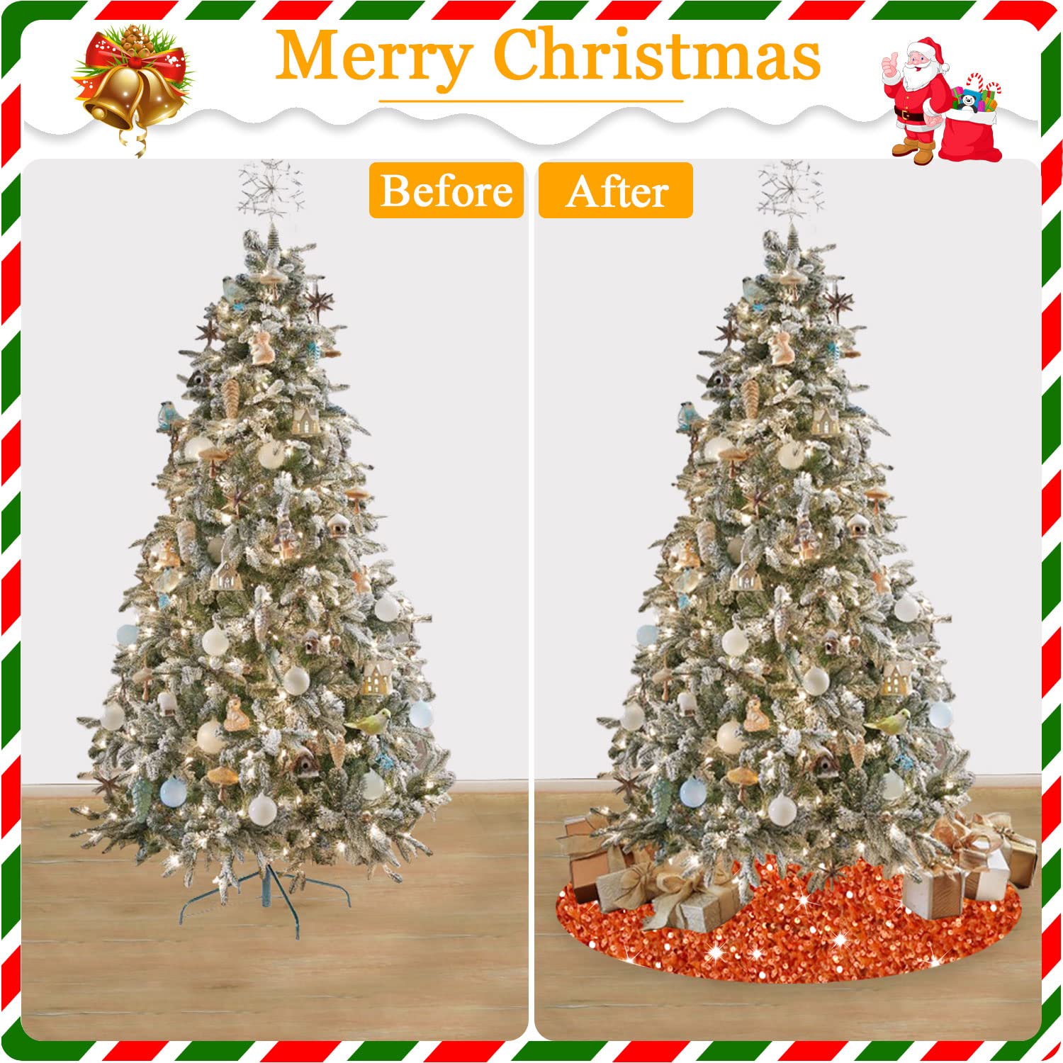 Foto 7 pulgar | Falda Para Árbol De Navidad Fanproms, Terciopelo Naranja Quemado De 46 Pulgadas - Venta Internacional.
