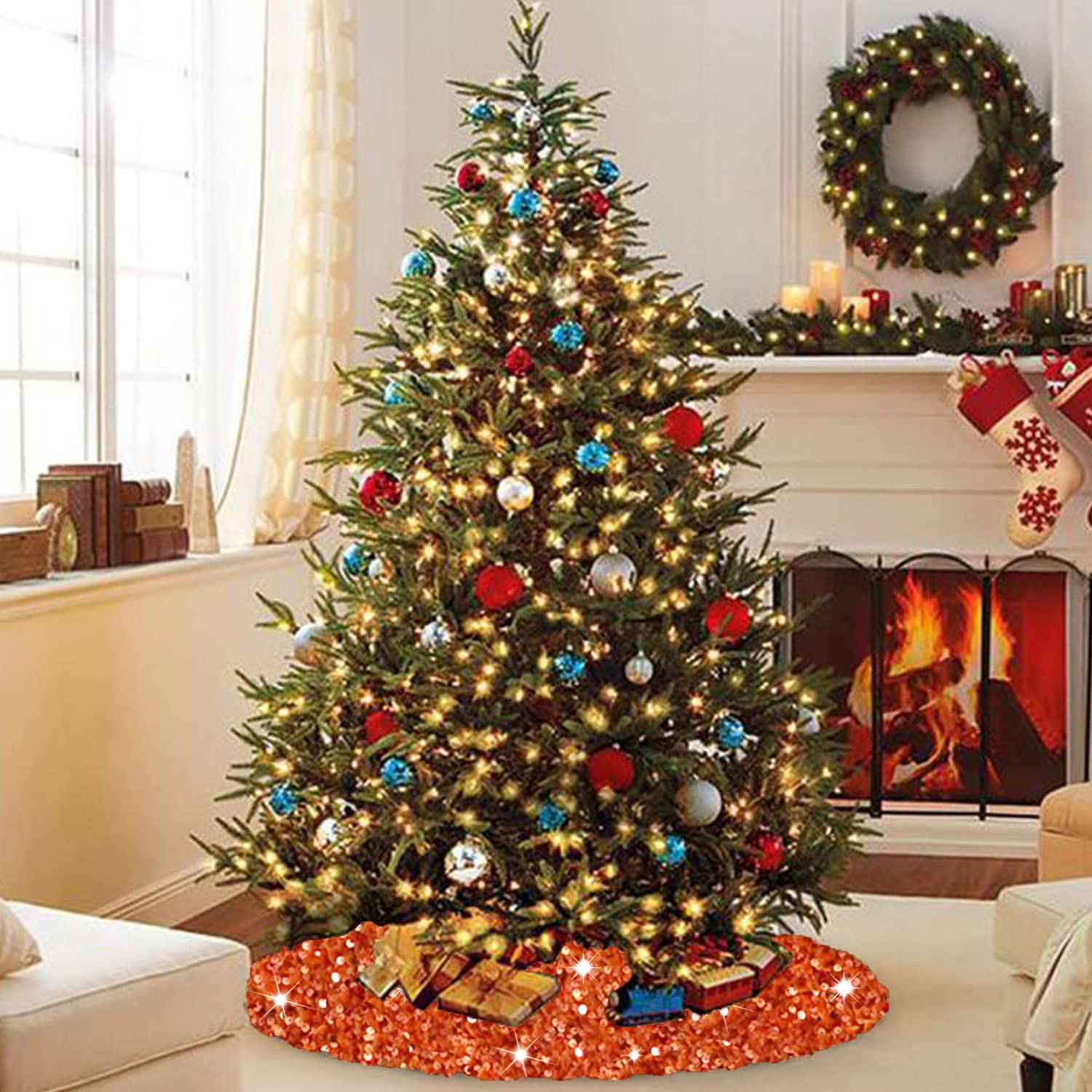 Foto 7 | Falda Para Árbol De Navidad Fanproms, Terciopelo Naranja Quemado De 46 Pulgadas - Venta Internacional.