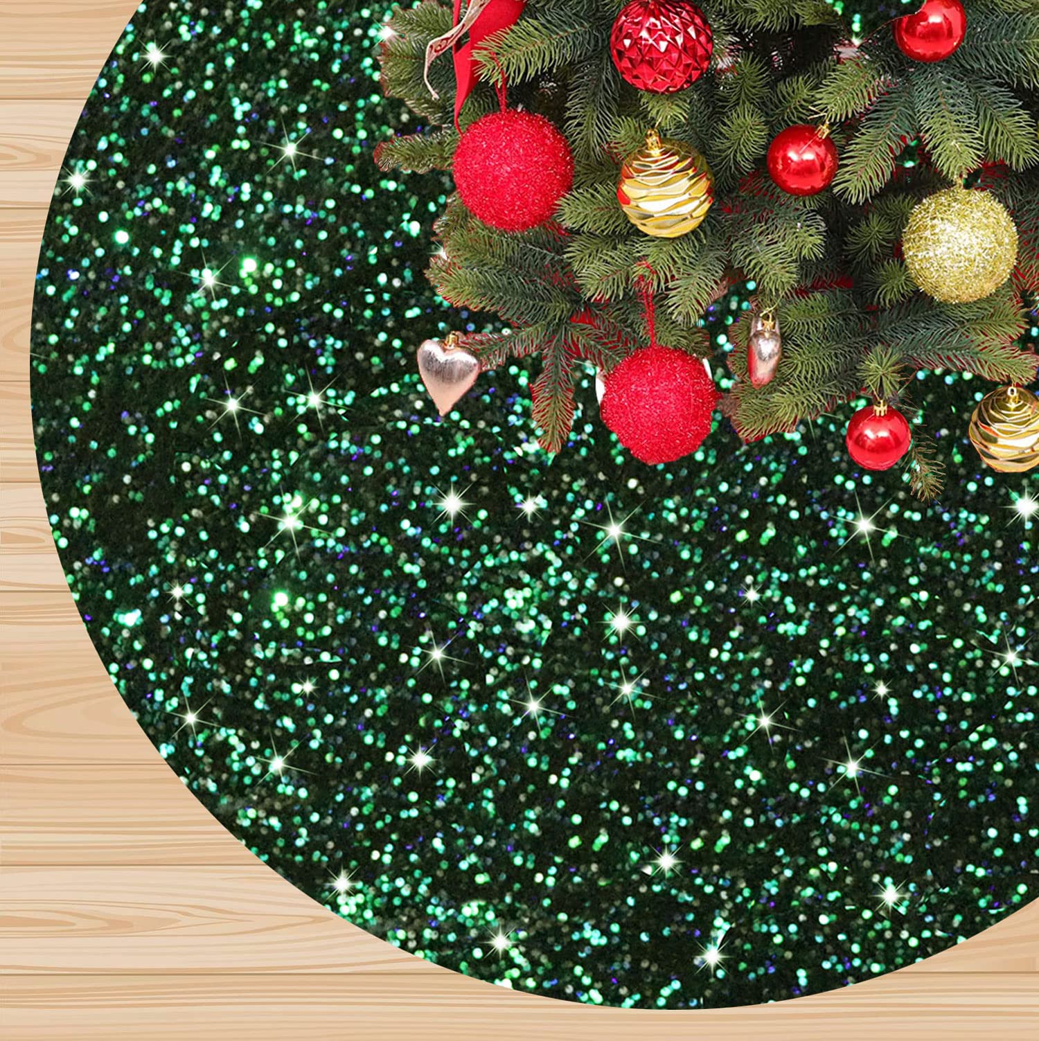 Faldón Para Árbol De Navidad Fanproms, Verde Y Negro, 90 Cm, Redondo Brillante - Venta Internacional. $640
