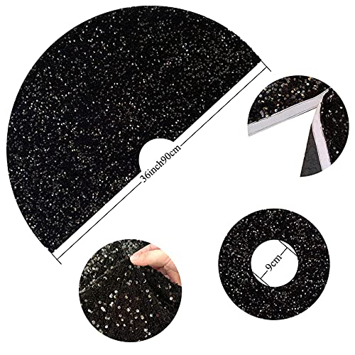 Foto 4 pulgar | Falda Para Árbol De Navidad Fuhsy, Terciopelo Con Lentejuelas, 90 Cm, Color Negro Con Purpurina - Venta Internacional.