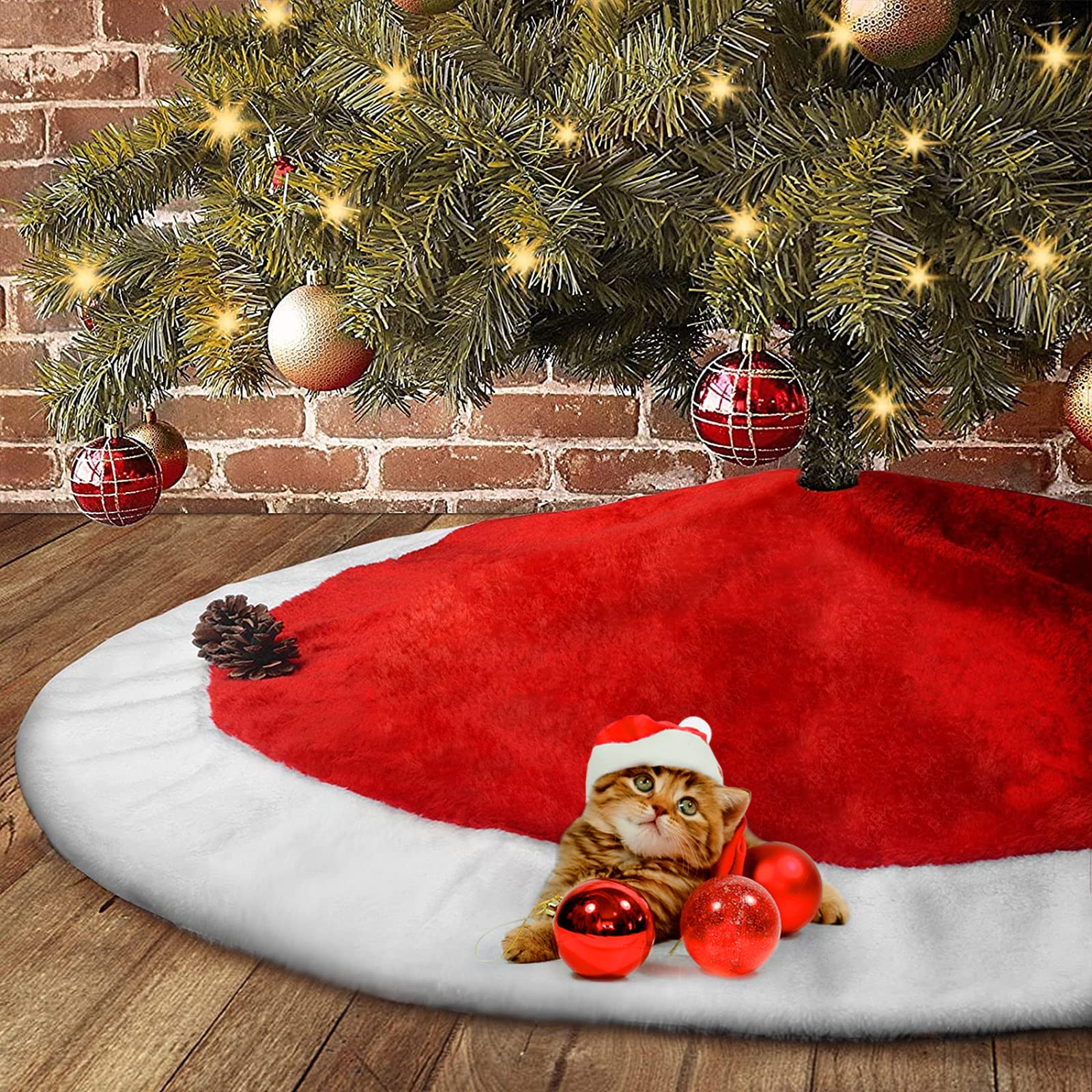 Foto 2 pulgar | Faldón Para Árbol De Navidad Yuboo Santa De Terciopelo Rojo Y Blanco, 120 Cm - Venta Internacional.