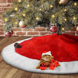 Foto 1 | Faldón Para Árbol De Navidad Yuboo Santa De Terciopelo Rojo Y Blanco, 120 Cm - Venta Internacional.