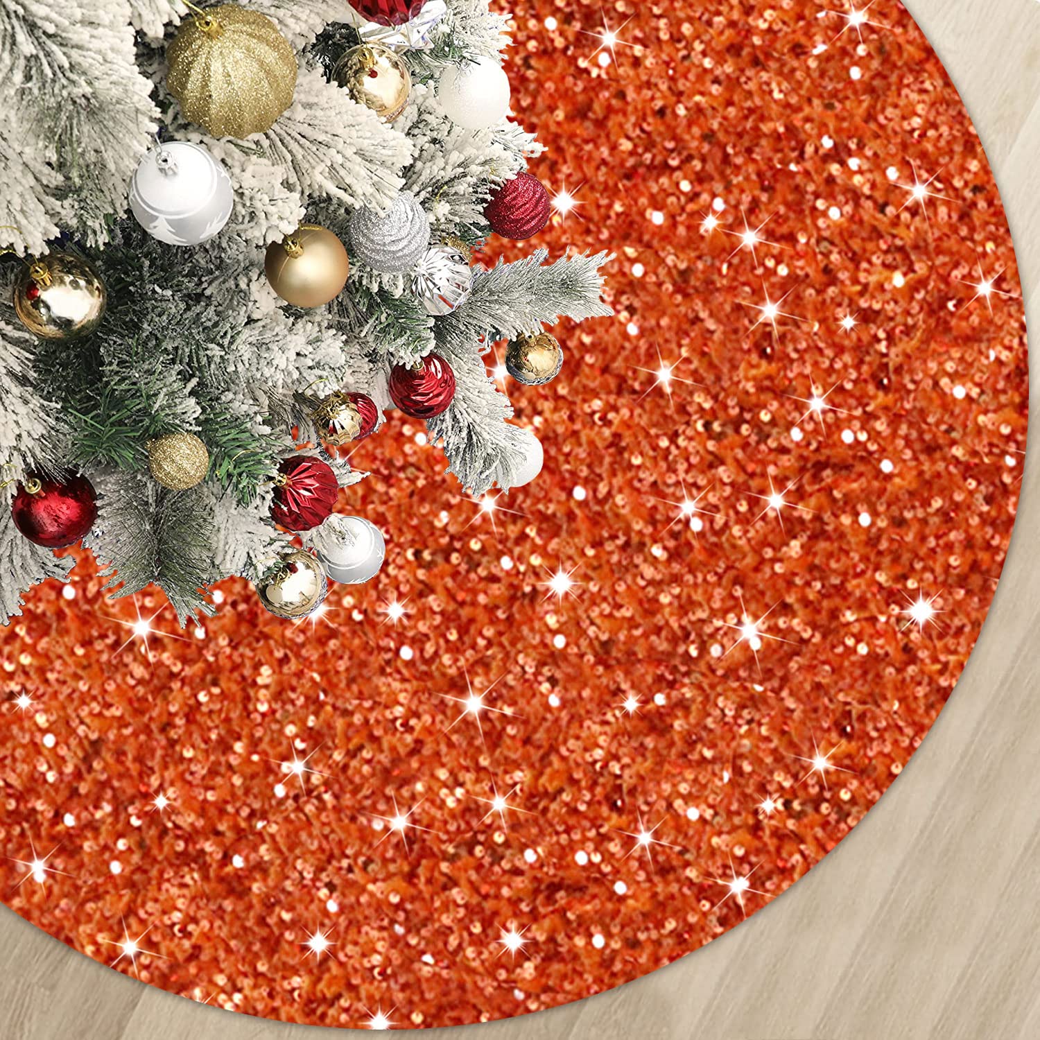 Foto 2 pulgar | Falda Para Árbol De Navidad Modfuns, Lentejuelas, Color Naranja Quemado, 90 Cm - Venta Internacional.