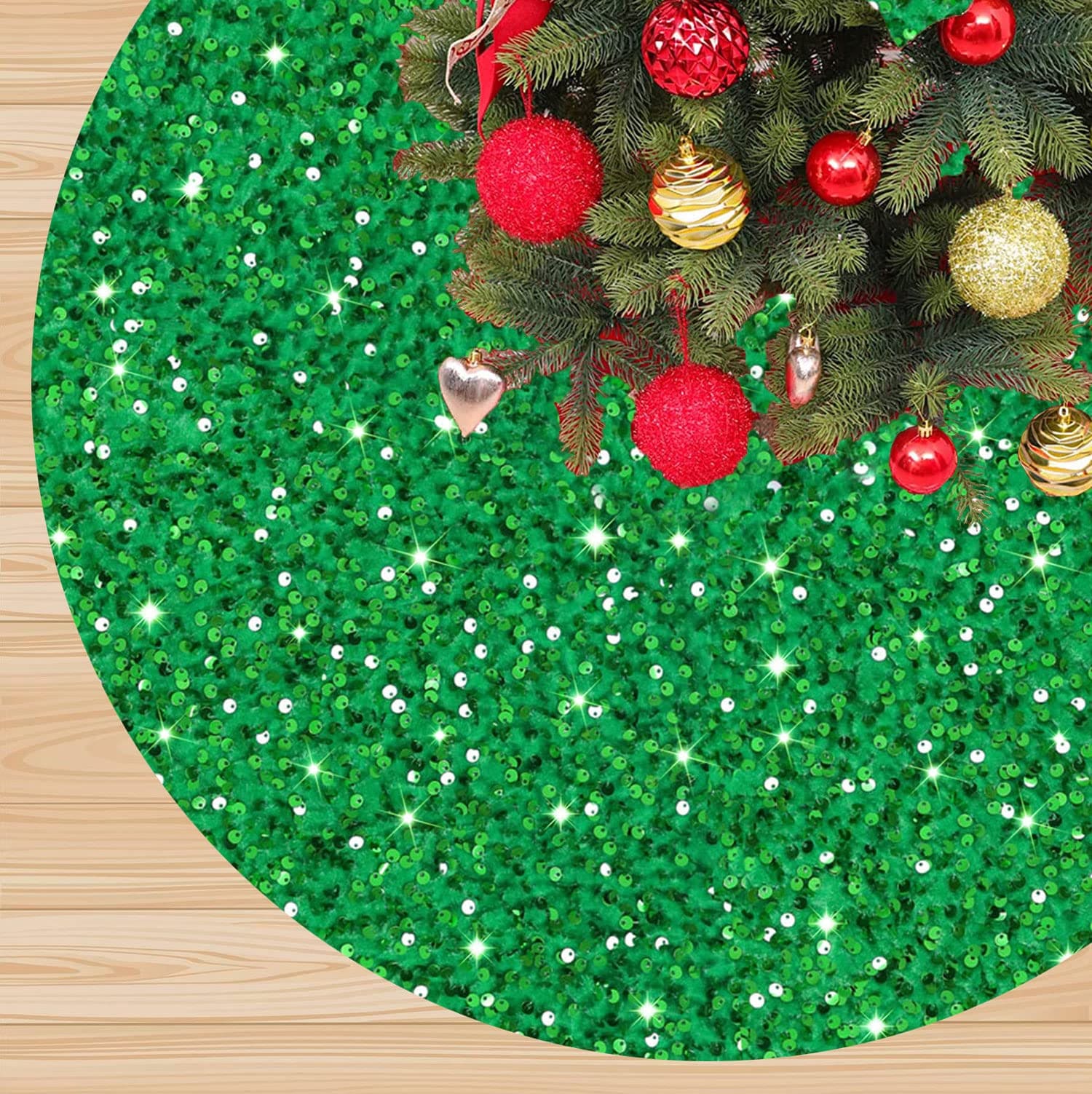 Falda Para Árbol De Navidad Fanproms Con Lentejuelas, 46 Cm, Color Verde Brillante - Venta Internacional. $714