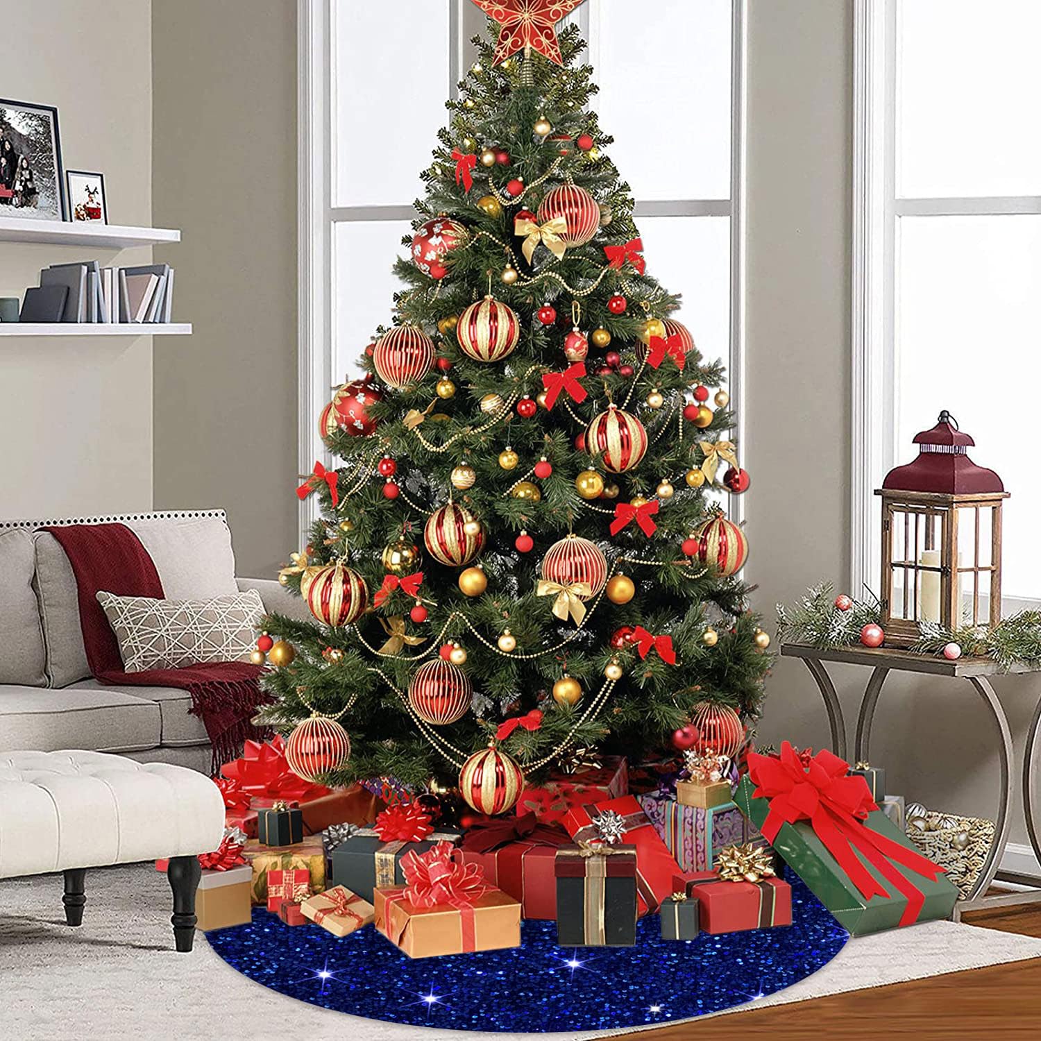 Foto 3 pulgar | Falda De Árbol De Navidad Fuhsy Metalizada De 91 Cm Con Lentejuelas Azul Real - Venta Internacional.