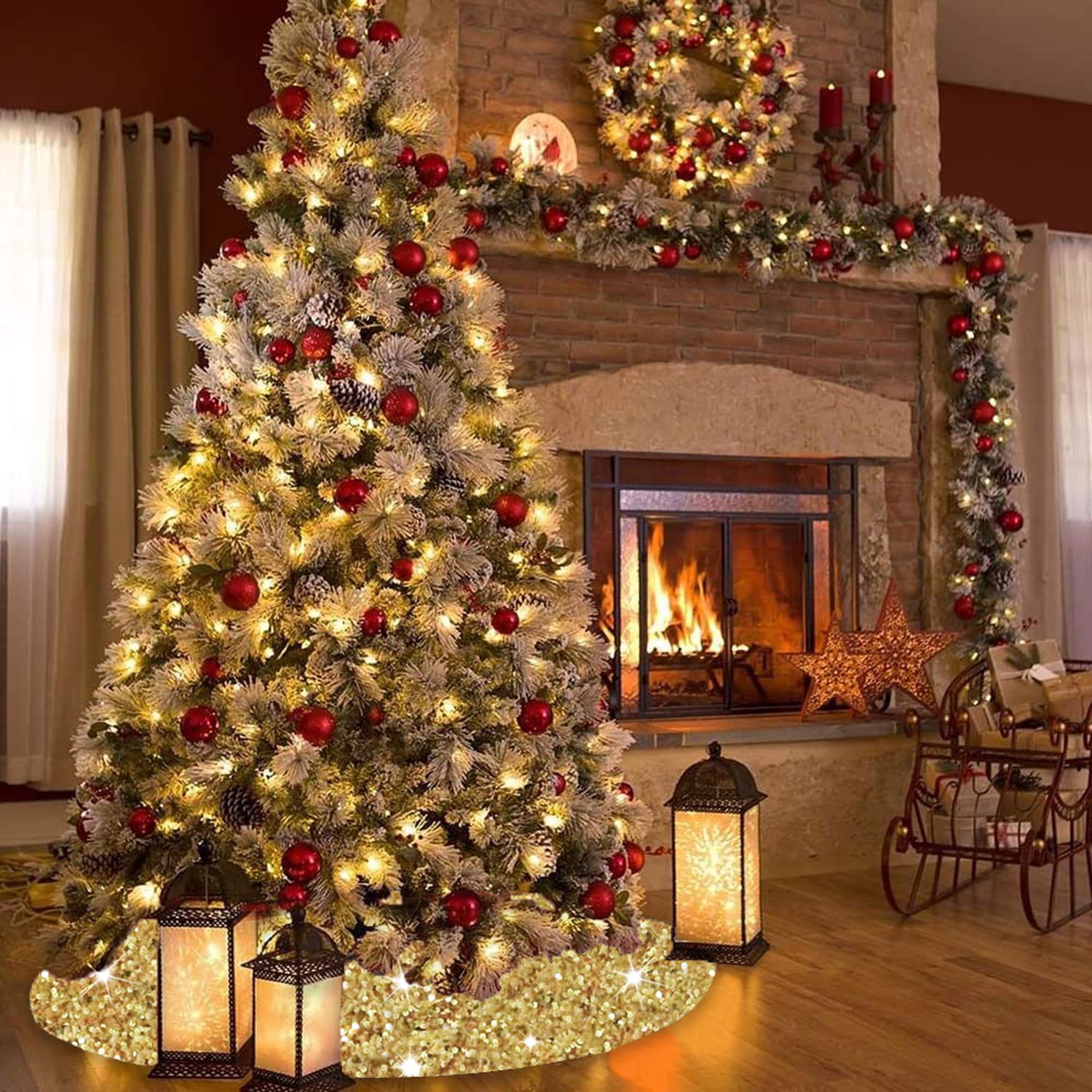 Foto 5 | Falda Para Árbol De Navidad Modfuns, Lentejuelas Doradas, 46 Cm De Diámetro - Venta Internacional.