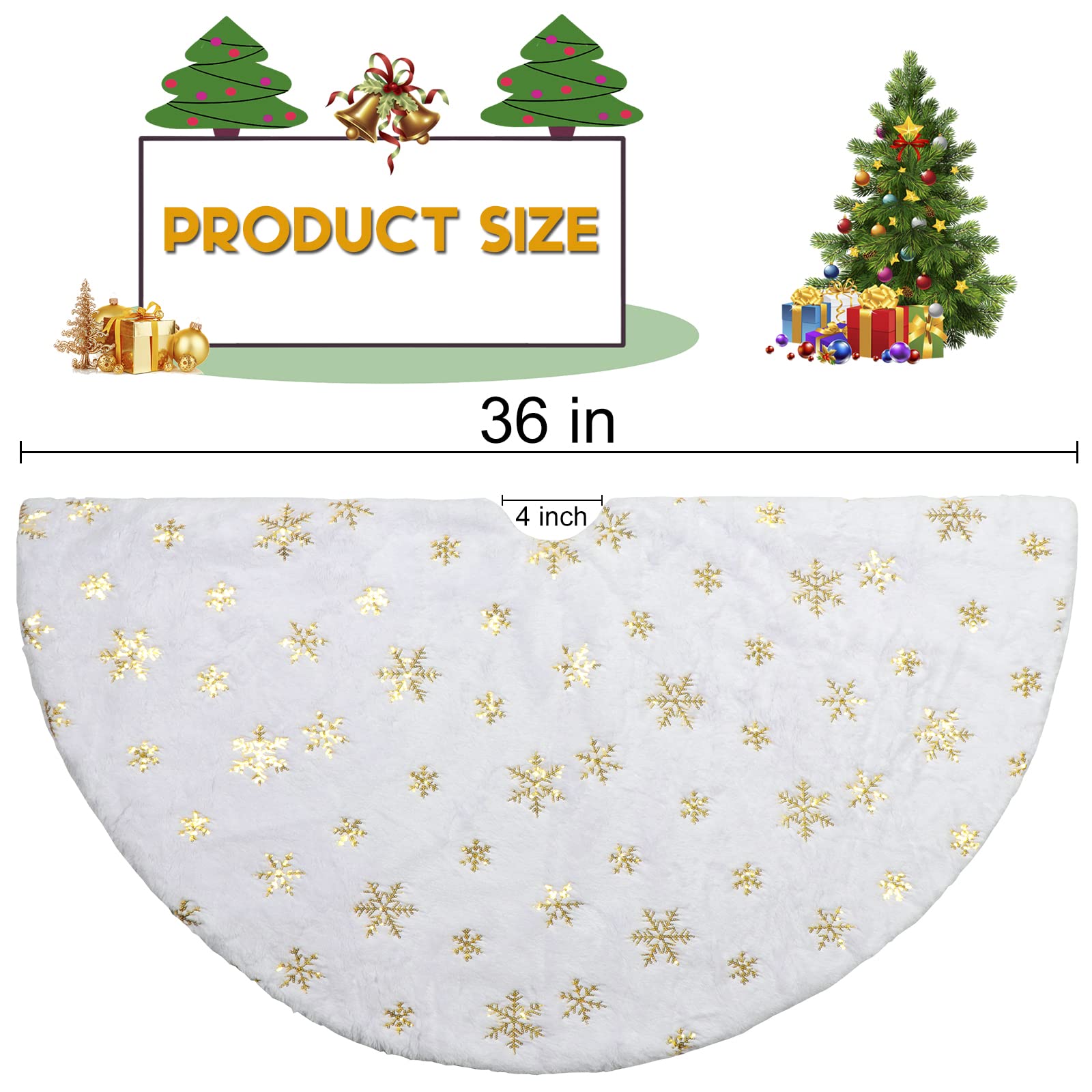 Foto 3 pulgar | Falda Para Árbol De Navidad Aerwo, Piel Sintética, Diseño De Copo De Nieve Dorado, 90 Cm - Venta Internacional.