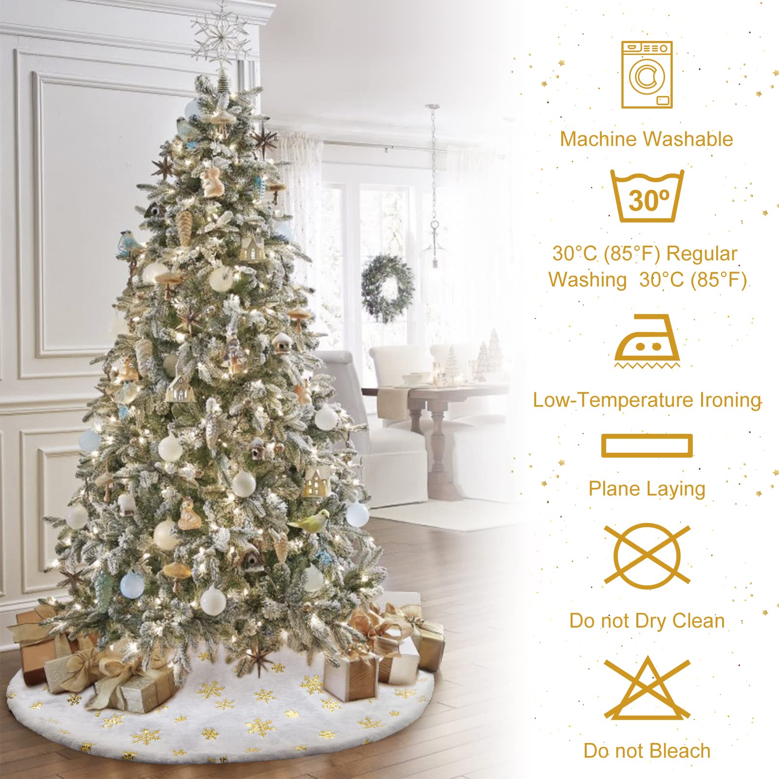 Foto 6 pulgar | Falda Para Árbol De Navidad Aerwo, Piel Sintética, Diseño De Copo De Nieve Dorado, 90 Cm - Venta Internacional.