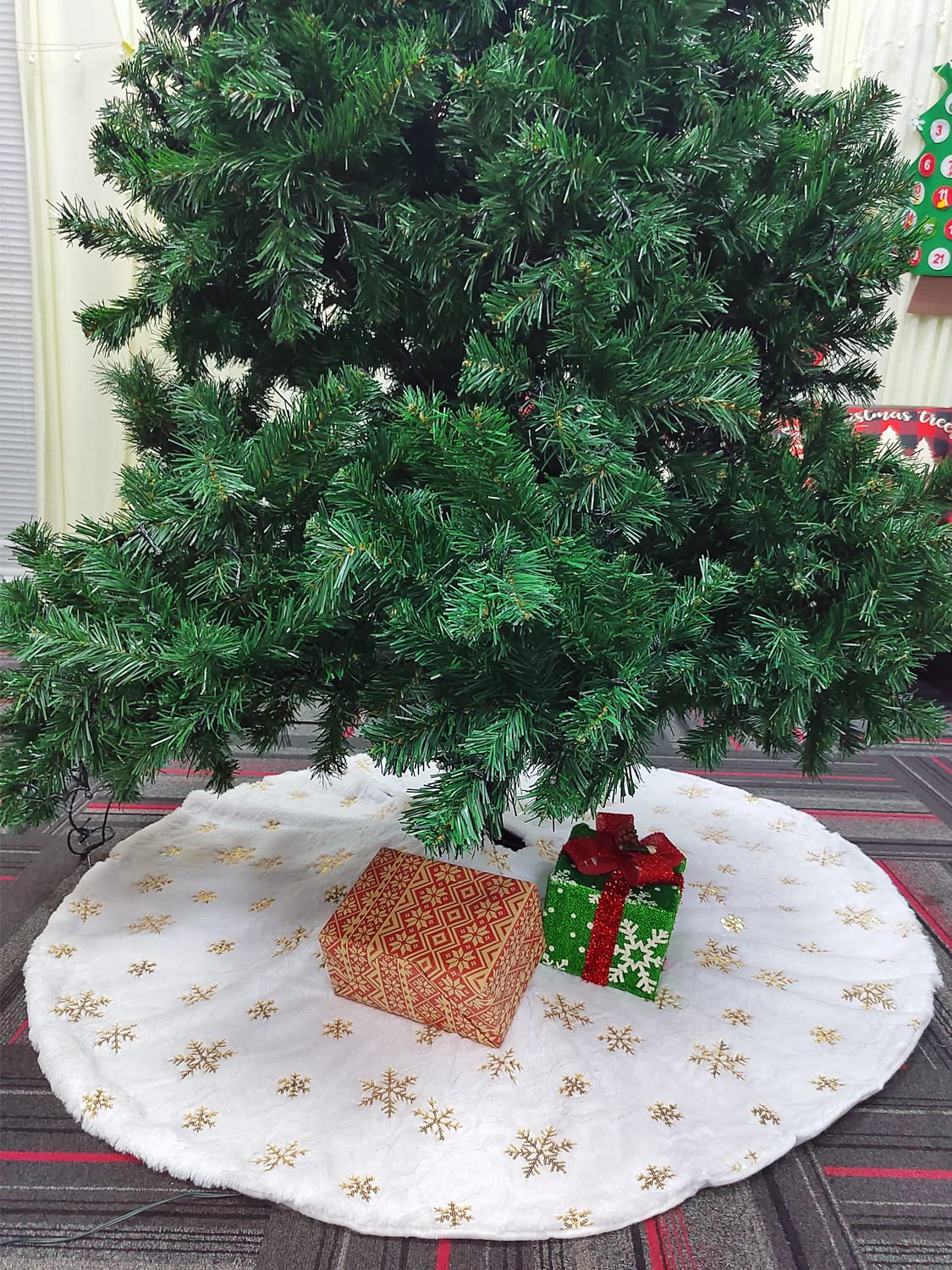 Foto 8 pulgar | Falda Para Árbol De Navidad Aerwo, Piel Sintética, Diseño De Copo De Nieve Dorado, 90 Cm - Venta Internacional.