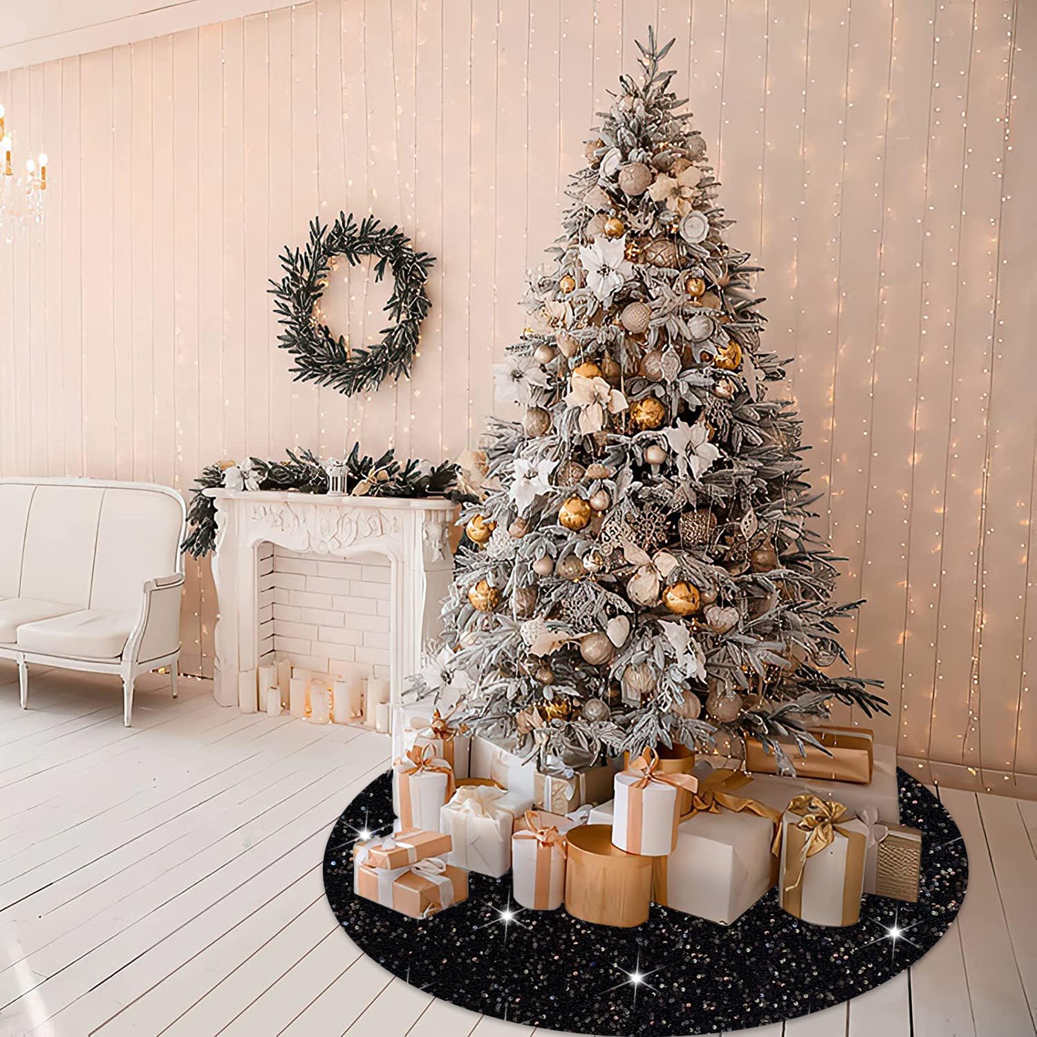 Foto 5 | Falda De Árbol De Navidad Modfuns Con Lentejuelas Decoradas En Negro, 53 Cm - Venta Internacional.