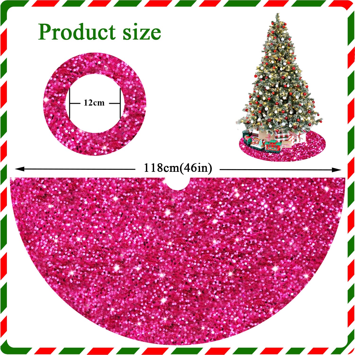 Foto 4 pulgar | Falda Para Árbol De Navidad Fanproms Con Lentejuelas Brillantes Rosa Intenso, 46 Cm - Venta Internacional.