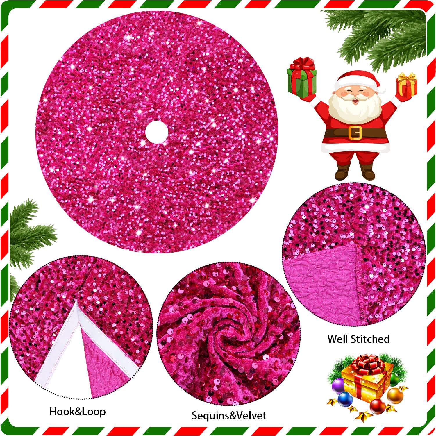 Foto 5 pulgar | Falda Para Árbol De Navidad Fanproms Con Lentejuelas Brillantes Rosa Intenso, 46 Cm - Venta Internacional.