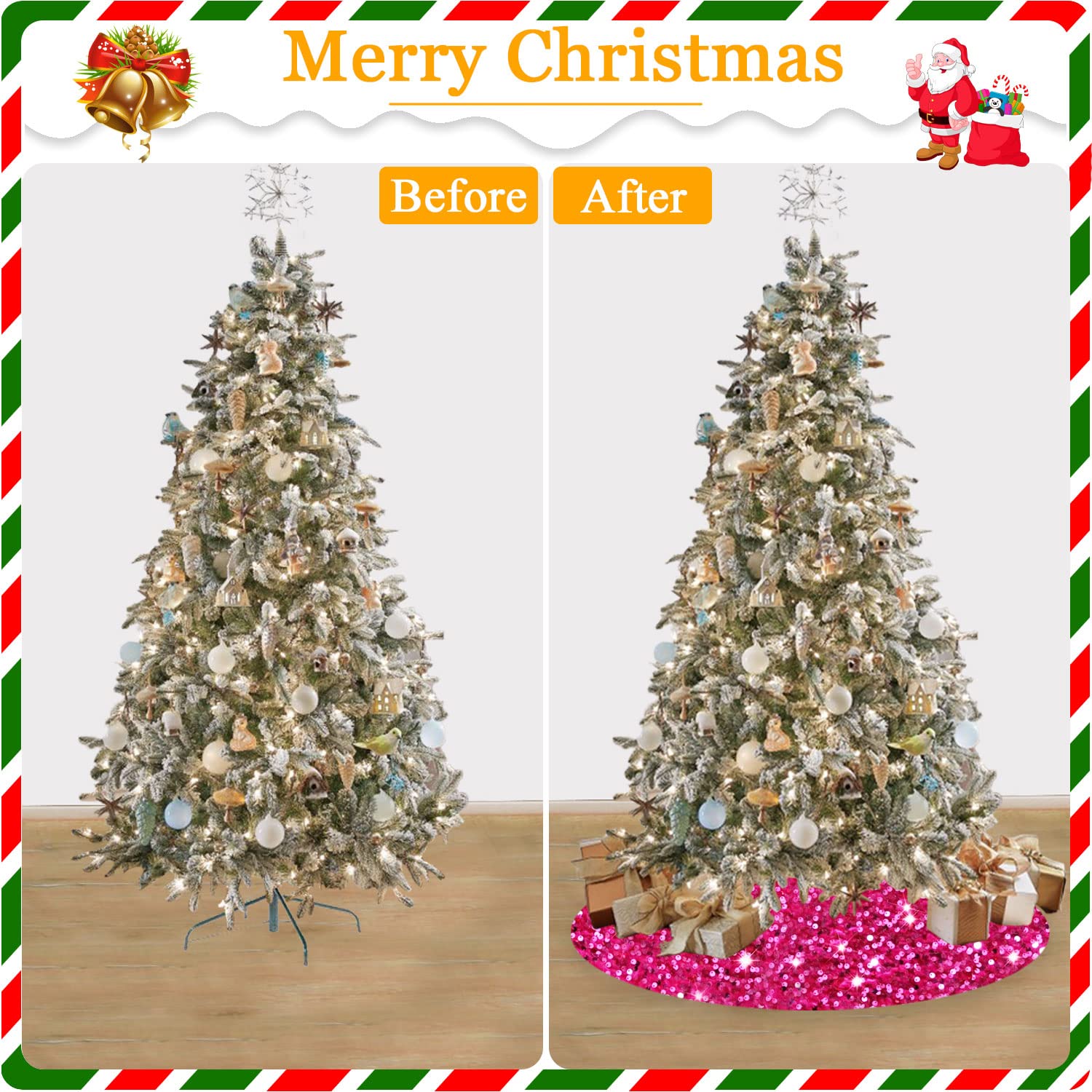 Foto 6 pulgar | Falda Para Árbol De Navidad Fanproms Con Lentejuelas Brillantes Rosa Intenso, 46 Cm - Venta Internacional.