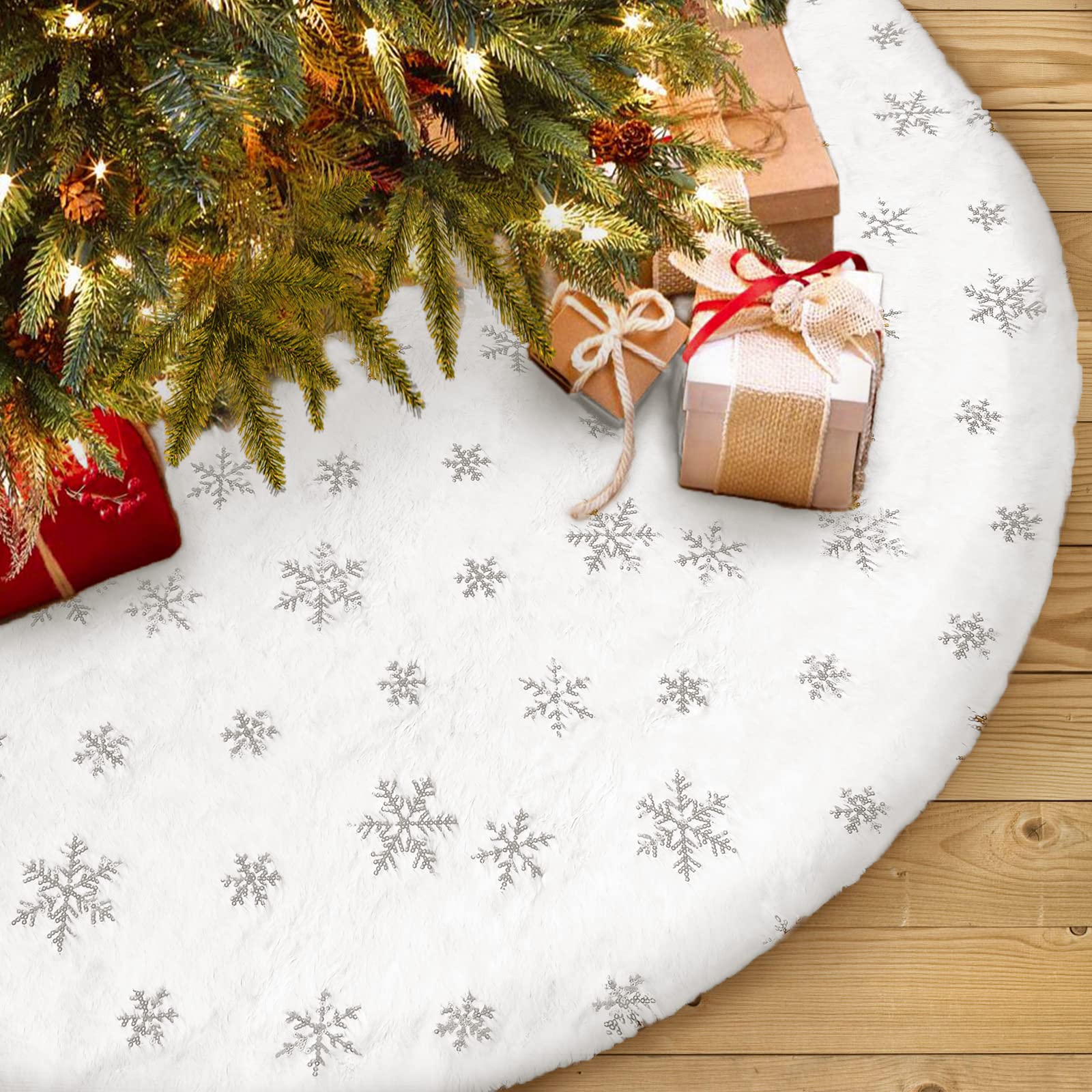 Foto 2 pulgar | Falda Para Árbol De Navidad Aerwo, Piel Sintética Blanca, 122 Cm De Diámetro - Venta Internacional.