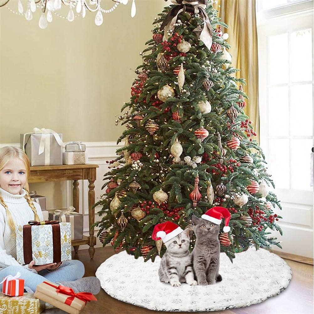 Foto 8 pulgar | Falda Para Árbol De Navidad Aerwo, Piel Sintética Blanca, 122 Cm De Diámetro - Venta Internacional.