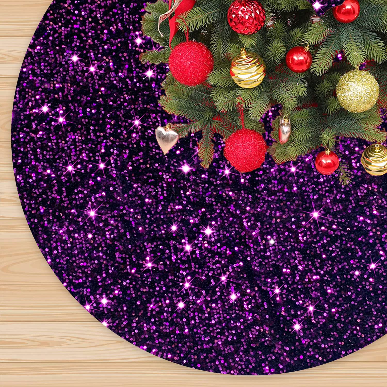 Foto 2 pulgar | Falda Para Árbol De Navidad Fanproms Con Purpurina De Lentejuelas Moradas, 53 Cm - Venta Internacional.
