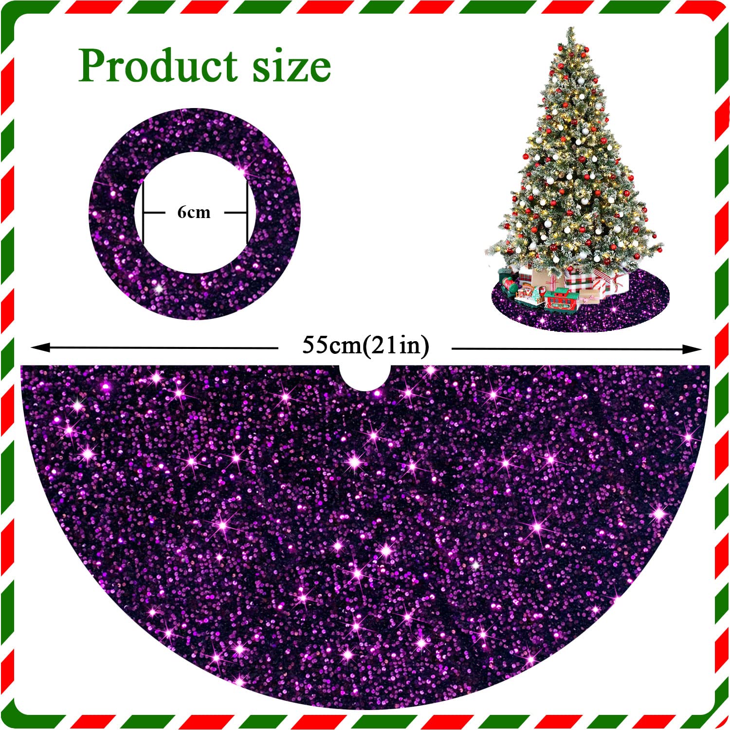 Foto 4 pulgar | Falda Para Árbol De Navidad Fanproms Con Purpurina De Lentejuelas Moradas, 53 Cm - Venta Internacional.