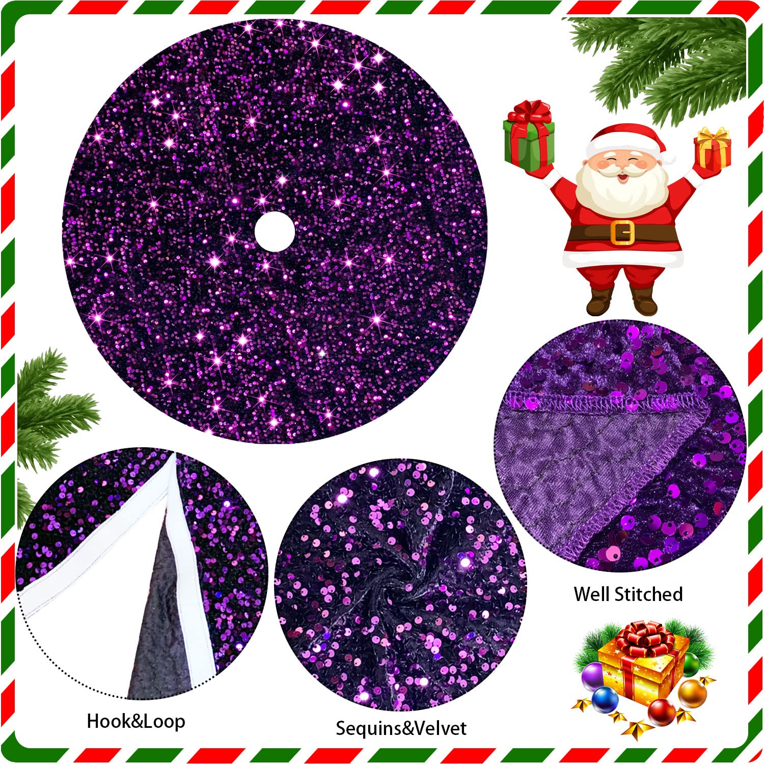 Foto 5 pulgar | Falda Para Árbol De Navidad Fanproms Con Purpurina De Lentejuelas Moradas, 53 Cm - Venta Internacional.