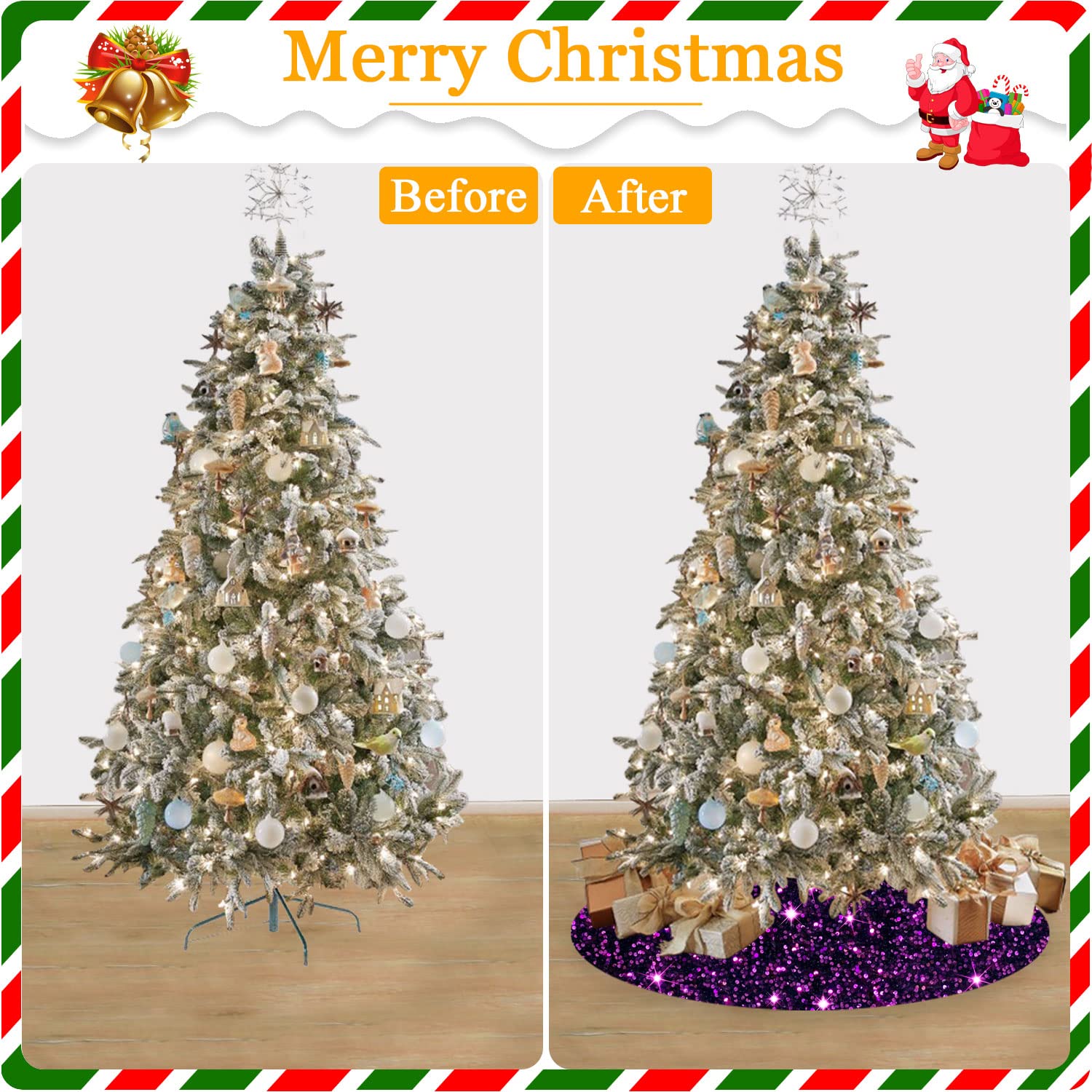 Foto 6 pulgar | Falda Para Árbol De Navidad Fanproms Con Purpurina De Lentejuelas Moradas, 53 Cm - Venta Internacional.