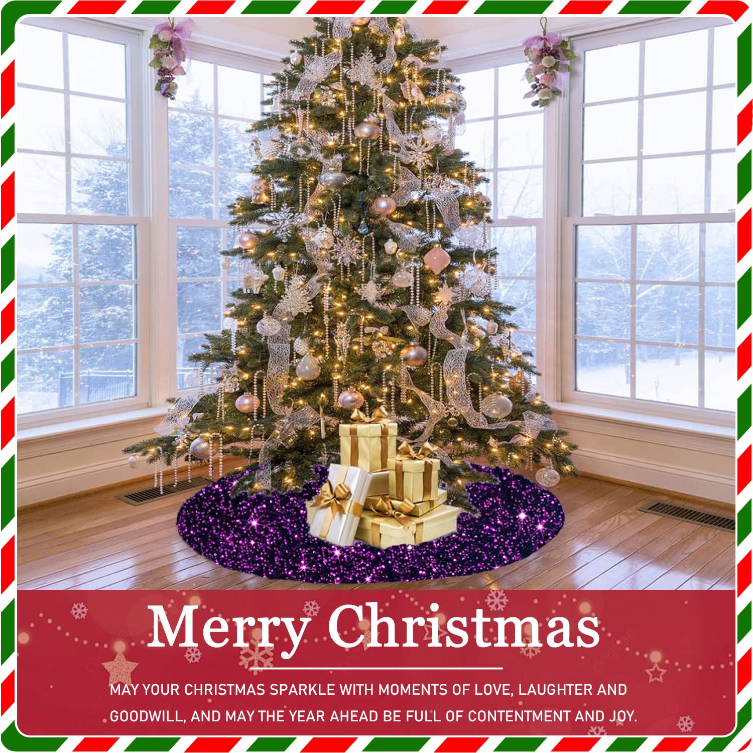 Foto 7 pulgar | Falda Para Árbol De Navidad Fanproms Con Purpurina De Lentejuelas Moradas, 53 Cm - Venta Internacional.