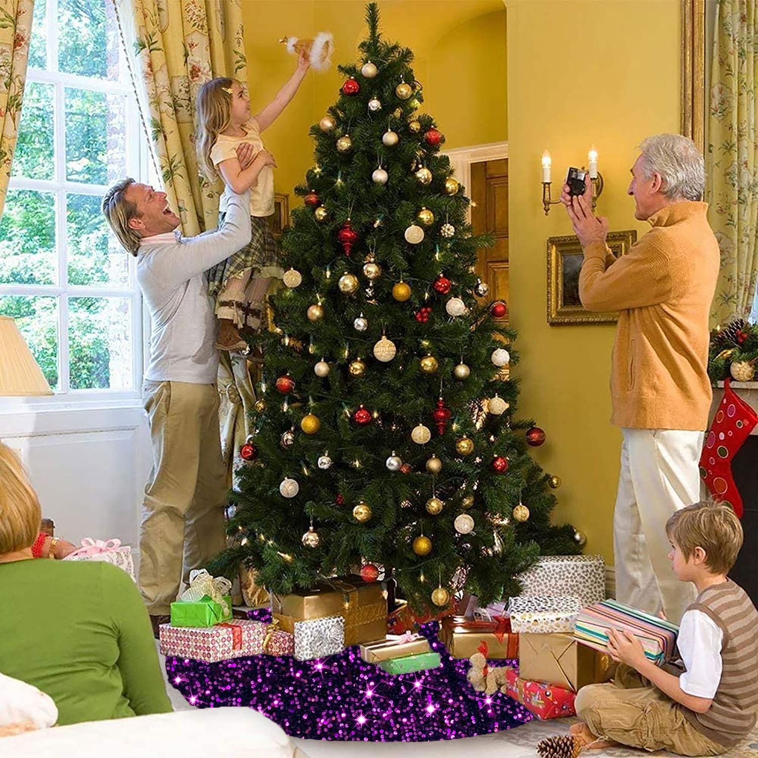 Foto 8 pulgar | Falda Para Árbol De Navidad Fanproms Con Purpurina De Lentejuelas Moradas, 53 Cm - Venta Internacional.