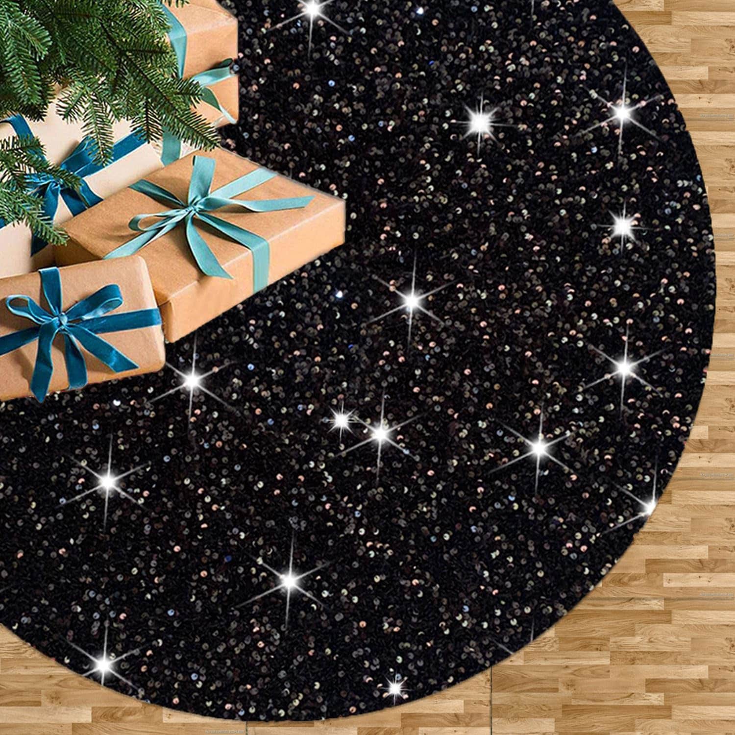 Falda Para Árbol De Navidad Fuhsy, Lentejuelas Negras, 36 Cm, Terciopelo - Venta Internacional. $640