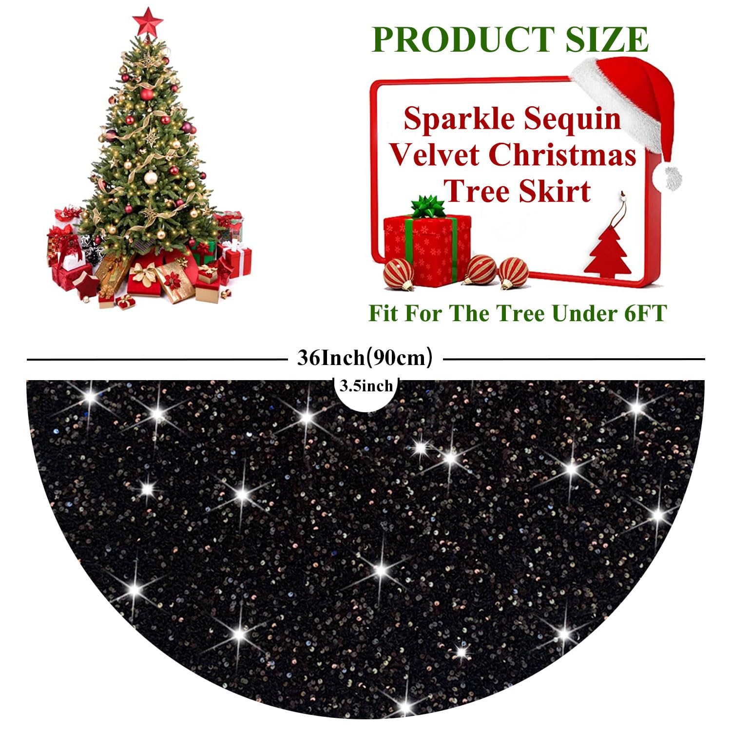 Foto 4 pulgar | Falda Para Árbol De Navidad Fuhsy, Lentejuelas Negras, 36 Cm, Terciopelo - Venta Internacional.