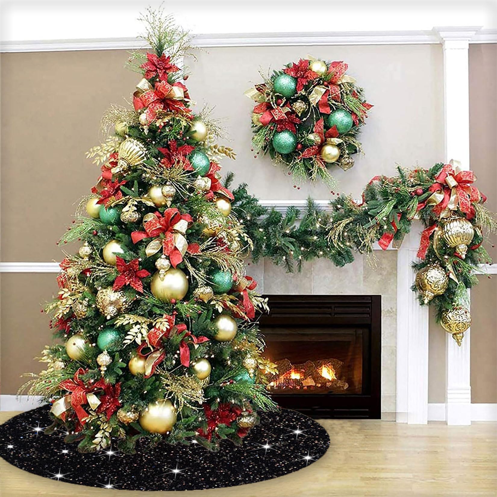 Foto 4 | Falda Para Árbol De Navidad Fuhsy, Lentejuelas Negras, 36 Cm, Terciopelo - Venta Internacional.
