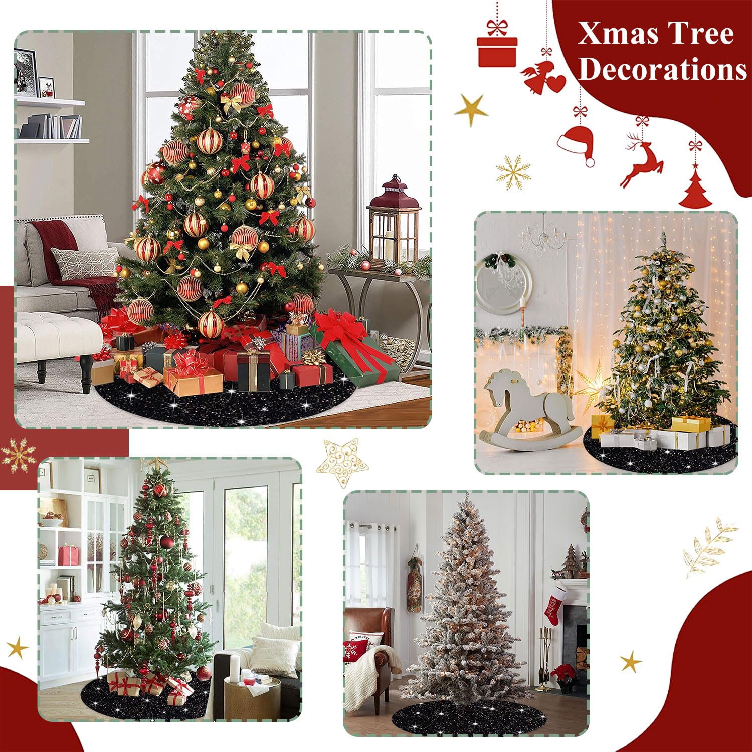 Foto 7 pulgar | Falda Para Árbol De Navidad Fuhsy, Lentejuelas Negras, 36 Cm, Terciopelo - Venta Internacional.