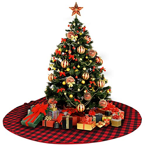 Foto 7 pulgar | Faldón Para Árbol De Navidad Sibosun Buffalo Plaid 137 Cm, Rojo Y Negro - Venta Internacional.