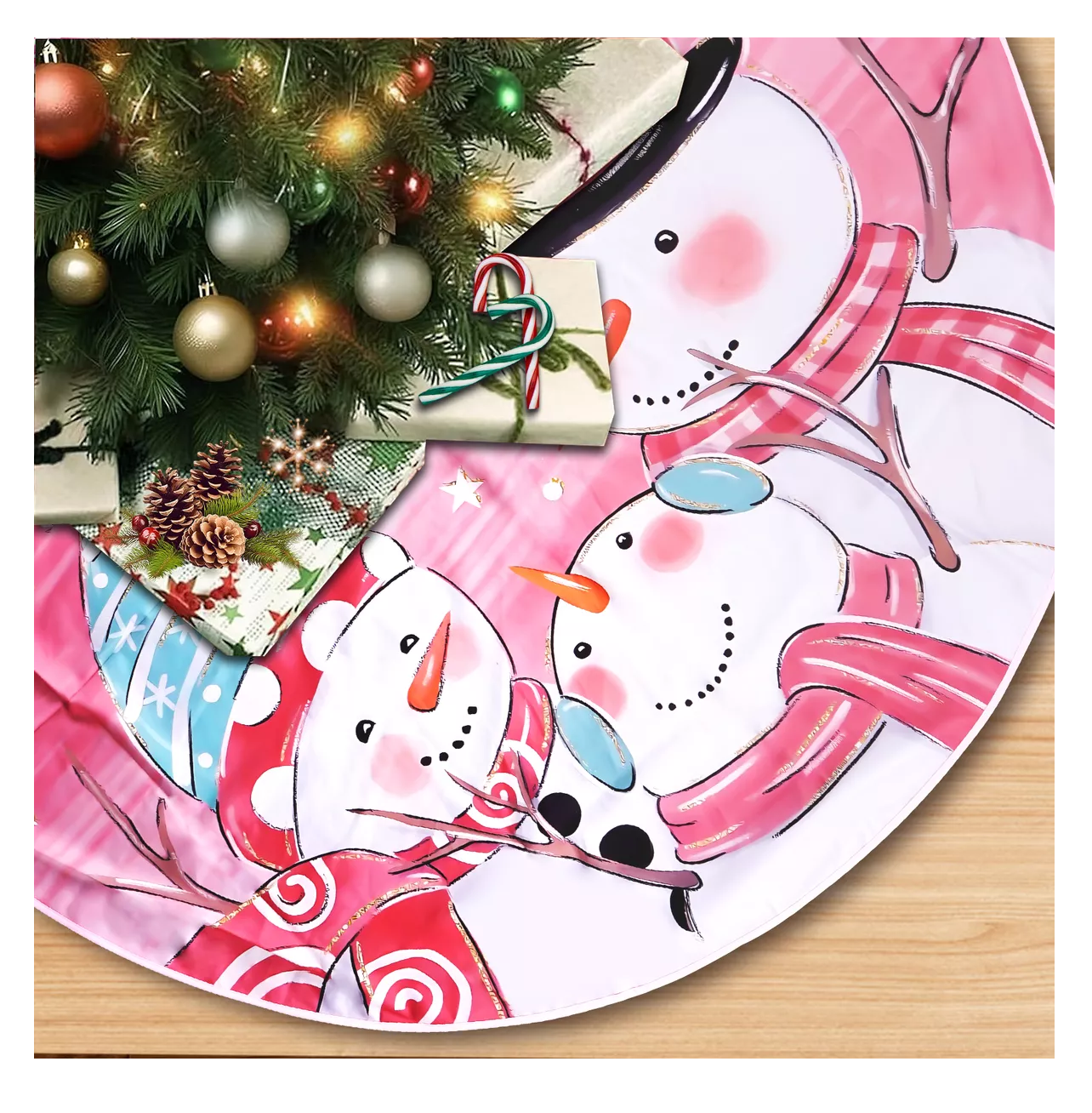 Foto 3 pulgar | Falda Para Árbol De Navidad Decoración Muñeco De Nieve 123 Cm, Rosa
