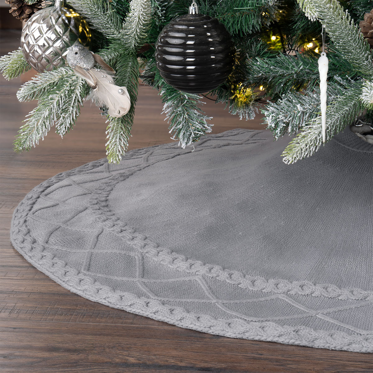 Foto 2 | Pie De Árbol De Navidad Esquimal Tejido Falda Pino Gris 122 Cm