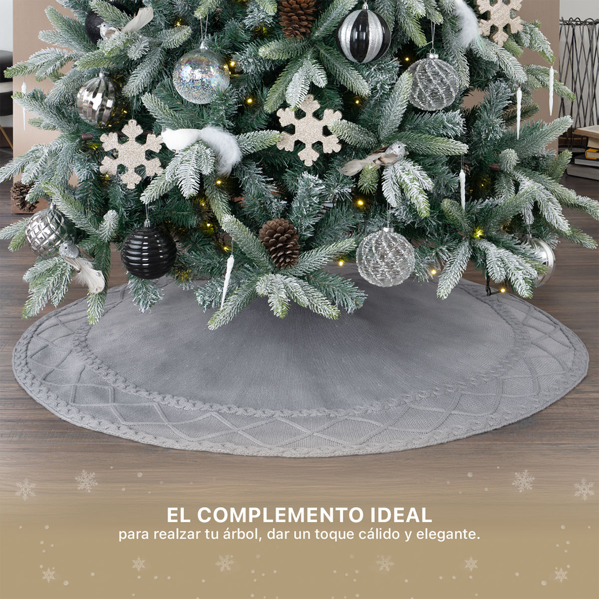 Foto 3 | Pie De Árbol De Navidad Esquimal Tejido Falda Pino Gris 122 Cm